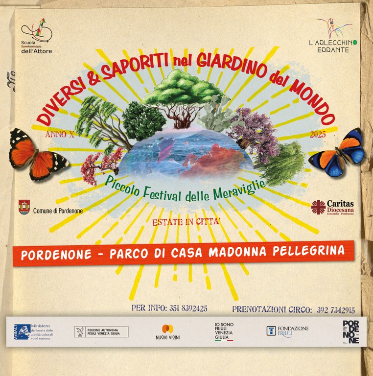 Un invito a condividere idee e sentimenti di inclusione e solidarietà attraverso lo spettacolo dal vivo: di teatro, di circo, di musica e di nuovi linguaggi… Con piccoli aperitivi simbolici in tema con lo spettacolo di turno. La location, il Parco della Madonna Pellegrina, diventa a sua volta, ridefinito come Giardino del Mondo, il simbolo di una casa comune, quella del pianeta, nella quale la condivisione è una condizione di partenza, un destino da non tradire. E nel recinto del Parco c’è una casa vera e propria, gestita dalla Caritas e dedicata alla pratica concreta della solidarietà. Il sottotitolo del progetto "Piccolo Festival delle Meraviglie” indica con semplicità  la ricchezza del non consueto, dello straordinario, del non omologo, del plurale. La meraviglia è, o dovrebbe essere, il porto franco di ogni differenza, al di sopra e al di sotto, o a lato, di ogni pretesa normalità …